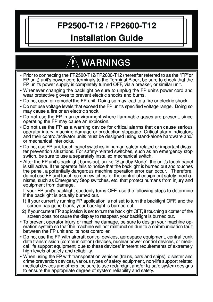 First Page Image of FP2500-T12 Installation Manual.pdf